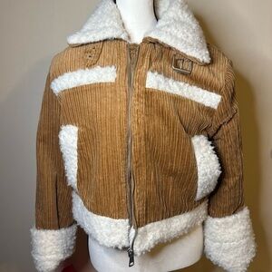BDG Jacket Womens Urban Outfitters Corduroy Brown Zip Up Sherpa Fur Line bomber